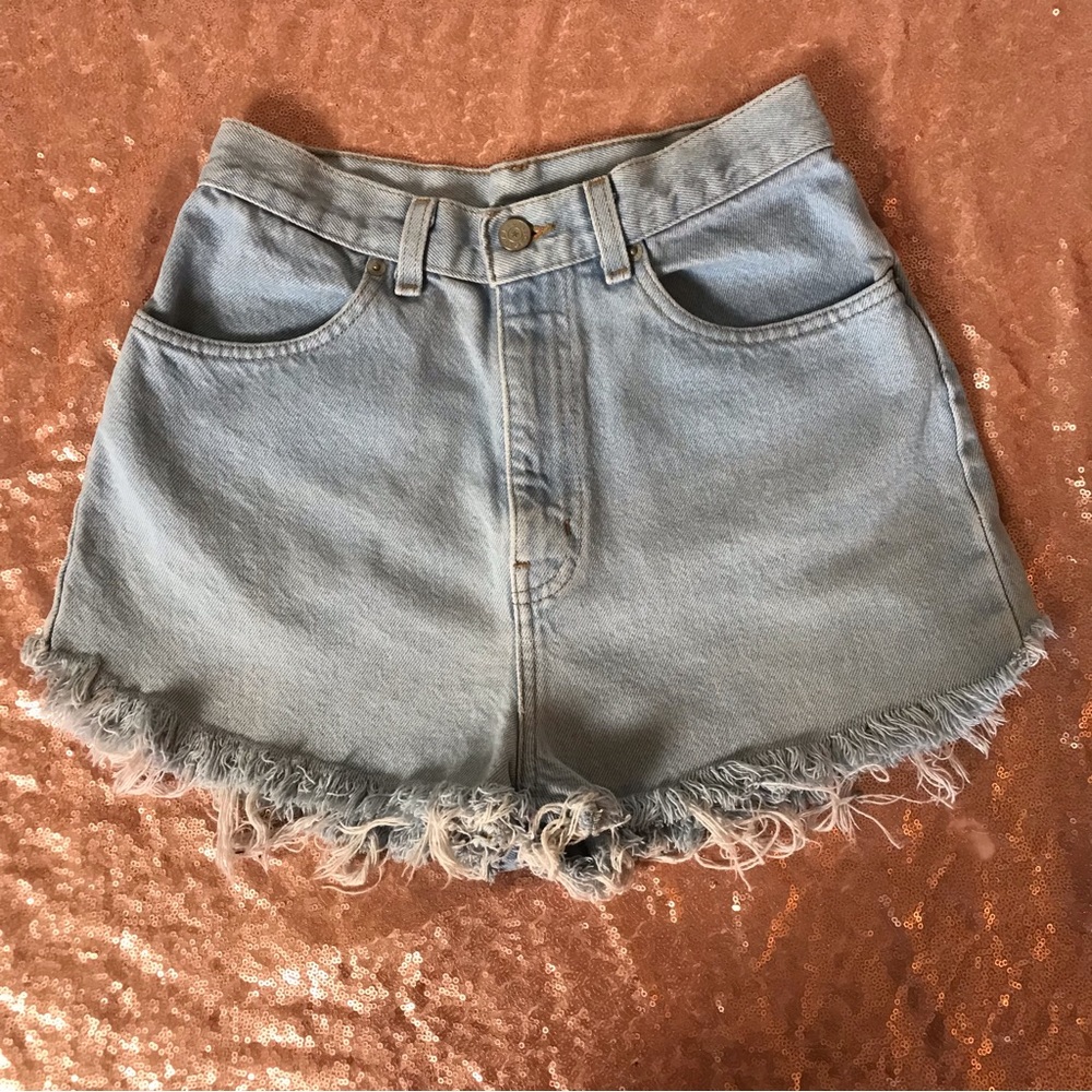 High waisted short shorts - denim cut offs with fringe